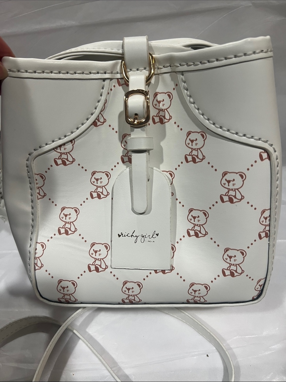 White Teddy Print Crossbody Bag by Richy girl